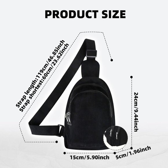 Versatile White Corduroy Sling Bag with Adjustable Strap - Perfect for Adventure - Picture 3 of 6